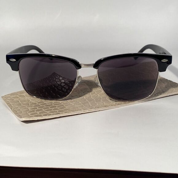 1346 Sunglasses Silver Frames Black Eyebrow Black Lens NWT - Picture 2 of 9